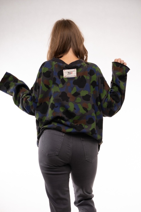 Krótka bluza oversize w abstrakcyjne moro JOY Grafitowe