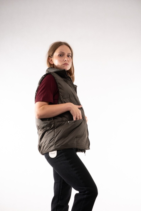 Pikowana kamizelka puchowa ze stójką Khaki