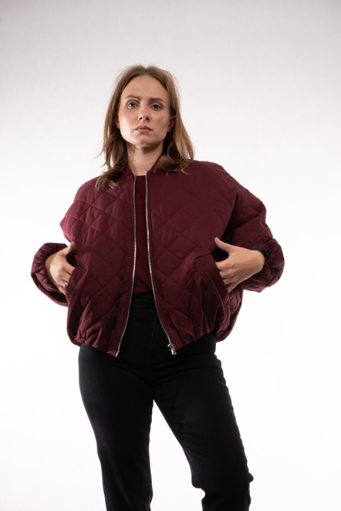 Pikowana kurtka bomberka oversize LUMINA Bordo LD5994