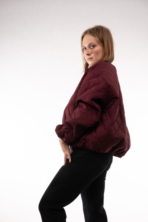 Pikowana kurtka bomberka oversize LUMINA Bordo LD5994