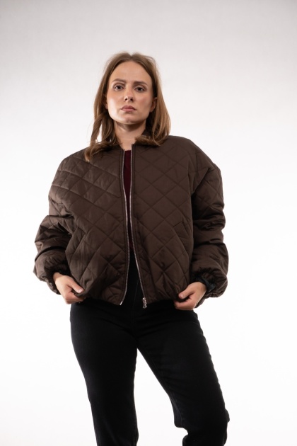 Pikowana kurtka bomberka oversize LUMINA Gorzka Czekolada LD5994