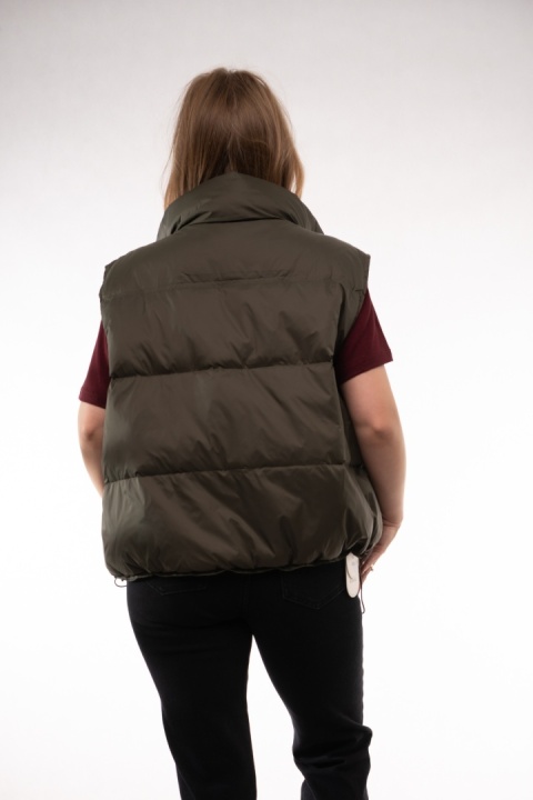 Puchowa kamizelka oversize ze stójką i ściągaczem Khaki
