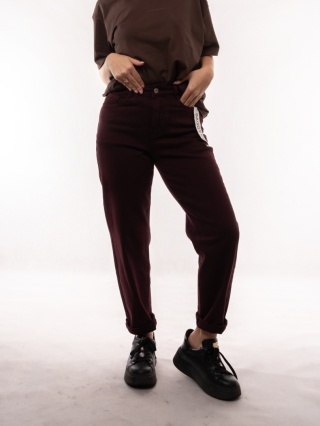 Spodnie jeansowe Baggy Fit z paskiem MIMI DAVE Burgundowe L9800-98