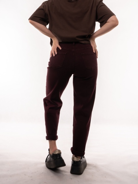 Spodnie jeansowe Baggy Fit z paskiem MIMI DAVE Burgundowe L9800-98
