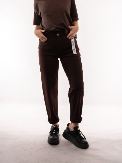 Spodnie jeansowe Baggy Fit z paskiem MIMI DAVE Brązowy L9800-70