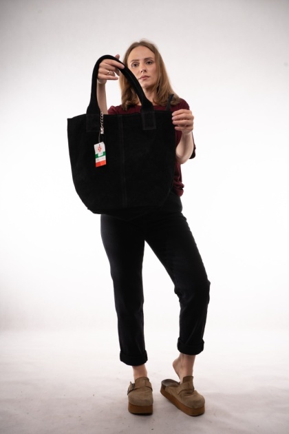 Zamszowa torba shopper bag ze skóry naturalnej Czarna