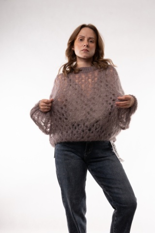 Ażurowy sweter z wełną Super Kid Mohair Maglificio Toscana 39 Ciemne Fango