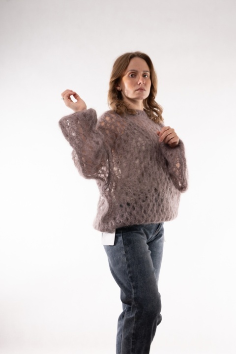 Ażurowy sweter z wełną Super Kid Mohair Maglificio Toscana 39 Ciemne Fango