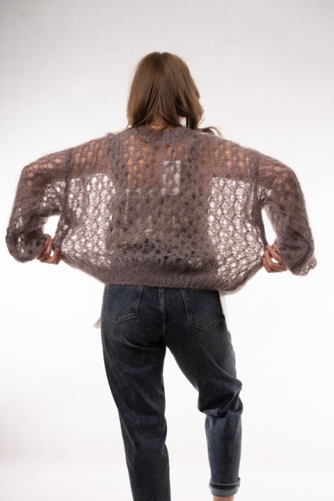 Ażurowy sweter z wełną Super Kid Mohair Maglificio Toscana 39 Ciemne Fango