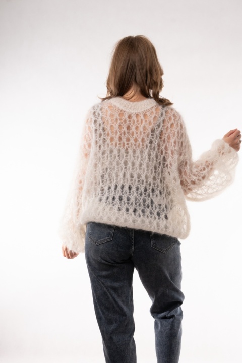 Ażurowy sweter z wełną Super Kid Mohair Maglificio Toscana 39 Śmietanka