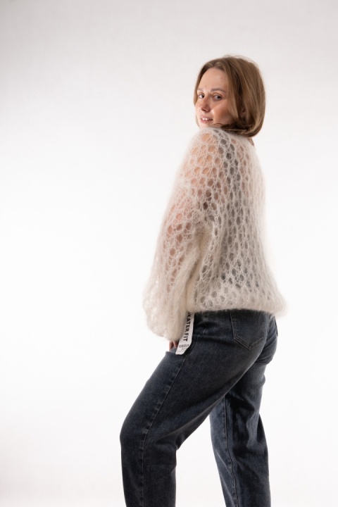 Ażurowy sweter z wełną Super Kid Mohair Maglificio Toscana 39 Śmietanka