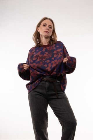 Bawełniana bluza oversize we wzory botaniczne JOY MC Fiolet / Kobalt / Róż