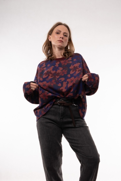 Bawełniana bluza oversize we wzory botaniczne JOY MC Fiolet / Kobalt / Róż