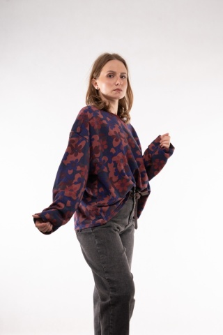 Bawełniana bluza oversize we wzory botaniczne JOY MC Fiolet / Kobalt / Róż