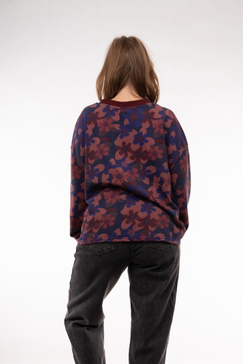 Bawełniana bluza oversize we wzory botaniczne JOY MC Fiolet / Kobalt / Róż