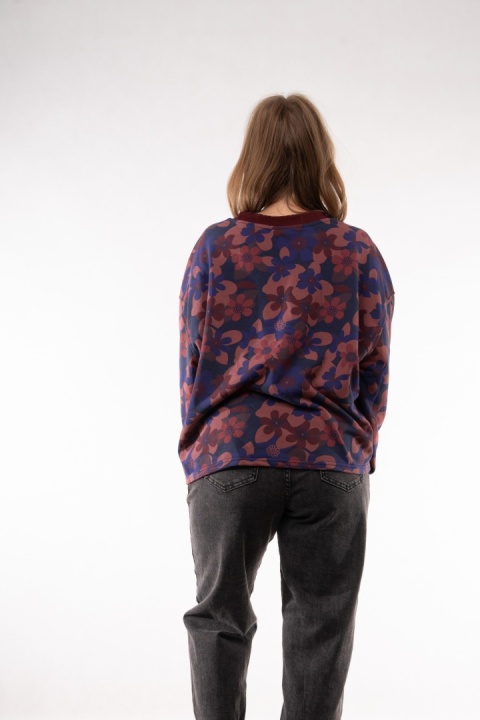 Bawełniana bluza oversize we wzory botaniczne JOY MC Fiolet / Kobalt / Róż