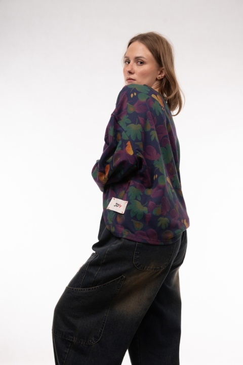 Bawełniana bluza oversize we wzory botaniczne JOY MC Fiolet / Szmaragd / Zgaszony błękit
