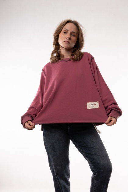 Bawełniana bluza oversize z kontrastowymi stębnowaniami JOY MC Róż