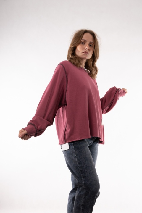 Bawełniana bluza oversize z kontrastowymi stębnowaniami JOY MC Róż
