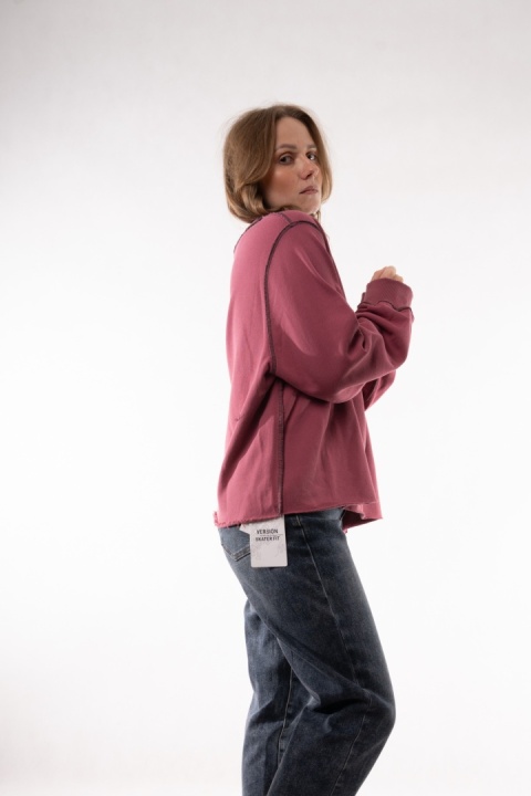 Bawełniana bluza oversize z kontrastowymi stębnowaniami JOY MC Róż