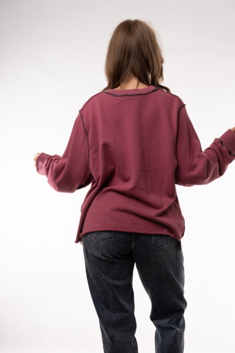 Bawełniana bluza oversize z kontrastowymi stębnowaniami JOY MC Róż