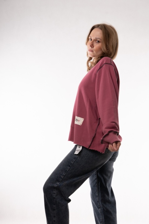 Bawełniana bluza oversize z kontrastowymi stębnowaniami JOY MC Róż