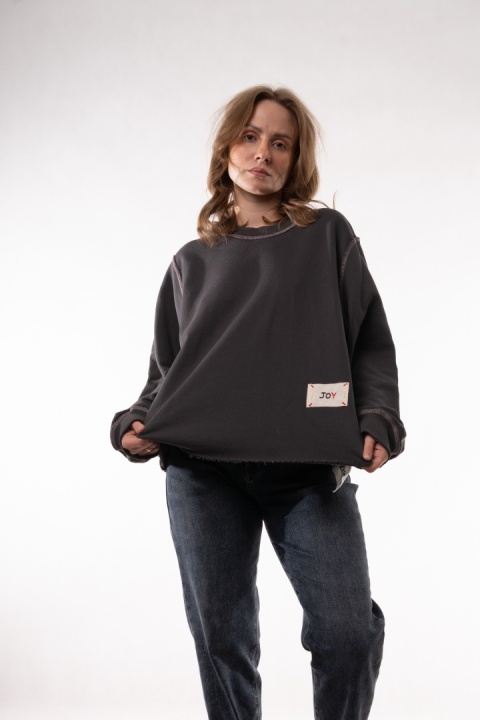 Bawełniana bluza oversize z kontrastowymi stębnowaniami JOY MC Grafit