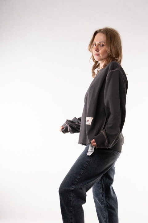 Bawełniana bluza oversize z kontrastowymi stębnowaniami JOY MC Grafit