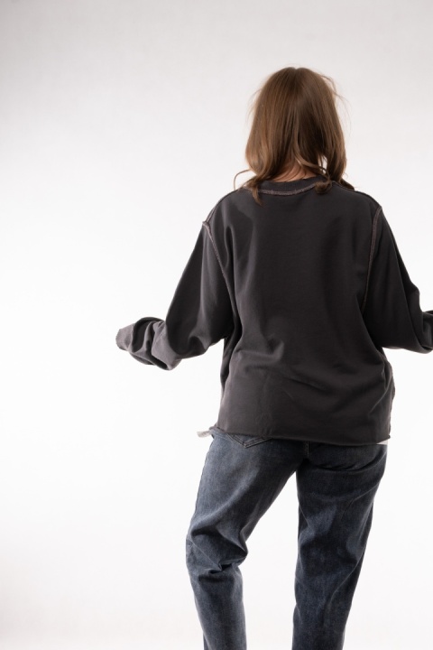 Bawełniana bluza oversize z kontrastowymi stębnowaniami JOY MC Grafit
