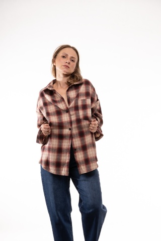 Bawełniana koszula flanelowa w kratę My Store - Beż / Bordo