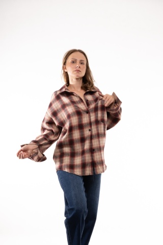 Bawełniana koszula flanelowa w kratę My Store - Beż / Bordo