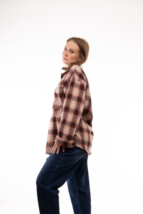 Bawełniana koszula flanelowa w kratę My Store - Beż / Bordo