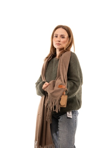 Duży gładki szal 50% wełna 50% kaszmir Cashmere Blend - Fango