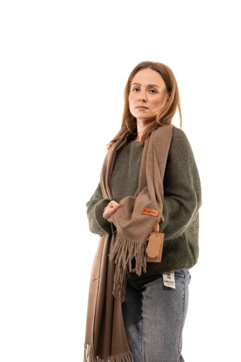 Duży gładki szal 50% wełna 50% kaszmir Cashmere Blend - Fango