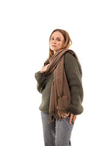 Duży gładki szal 50% wełna 50% kaszmir Cashmere Blend - Fango