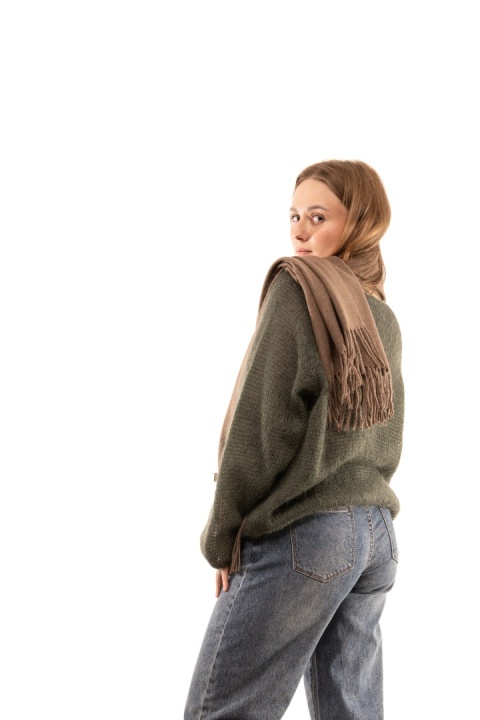 Duży gładki szal 50% wełna 50% kaszmir Cashmere Blend - Fango