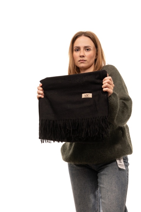 Duży gładki szal 50% wełna 50% kaszmir Cashmere Blend - Czarny