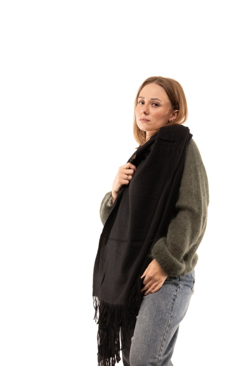 Duży gładki szal 50% wełna 50% kaszmir Cashmere Blend - Czarny