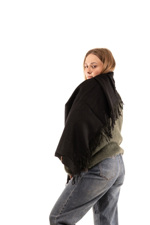 Duży gładki szal 50% wełna 50% kaszmir Cashmere Blend - Czarny