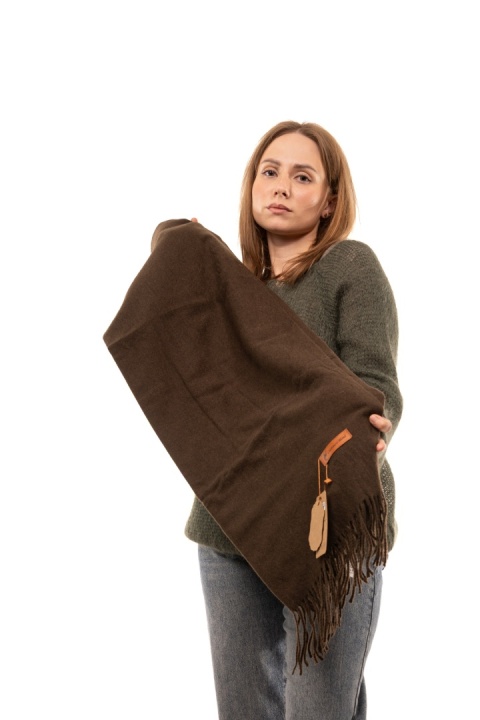 Duży gładki szal 50% wełna 50% kaszmir Cashmere Blend - Brąz
