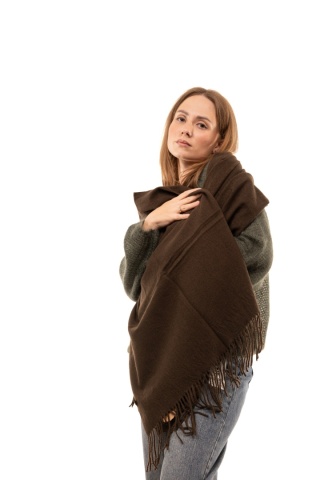 Duży gładki szal 50% wełna 50% kaszmir Cashmere Blend - Brąz