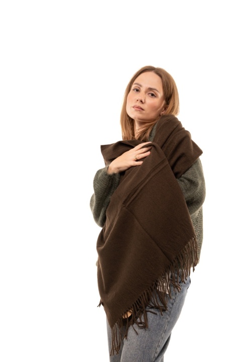 Duży gładki szal 50% wełna 50% kaszmir Cashmere Blend - Brąz