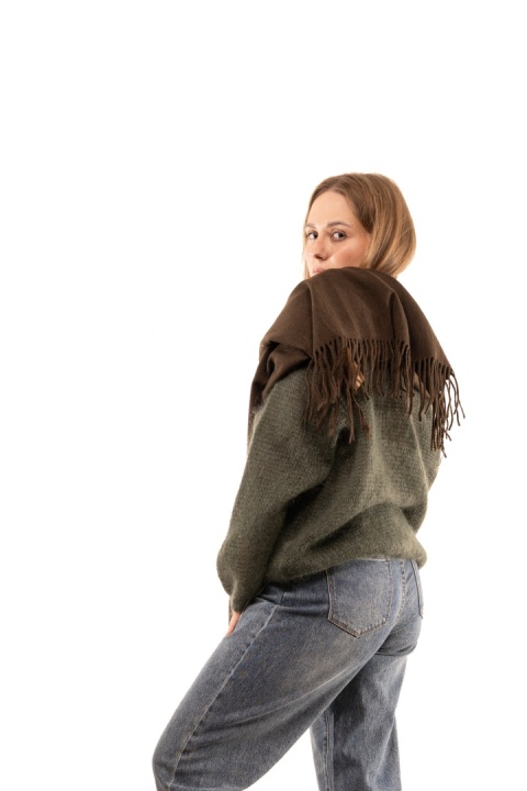 Duży gładki szal 50% wełna 50% kaszmir Cashmere Blend - Brąz