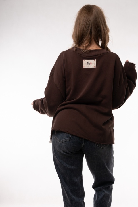 Gładka bawełniana bluza oversize z kieszonką JOY MC Brąz