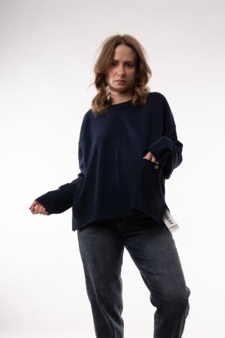 Gładka bawełniana bluza oversize z kieszonką JOY MC Granat