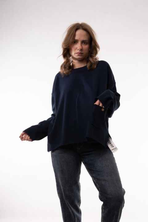 Gładka bawełniana bluza oversize z kieszonką JOY MC Granat