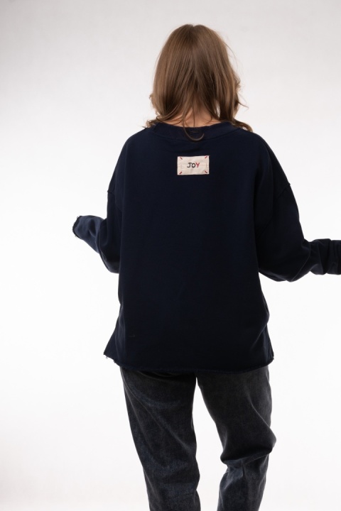 Gładka bawełniana bluza oversize z kieszonką JOY MC Granat