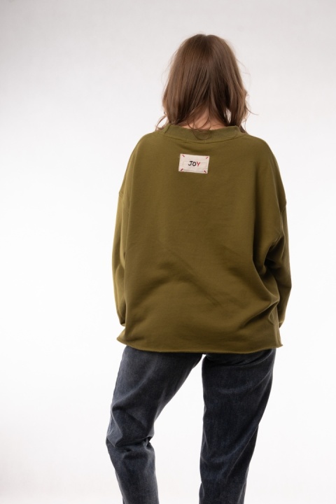 Gładka bawełniana bluza oversize z kieszonką JOY MC Oliwkowy