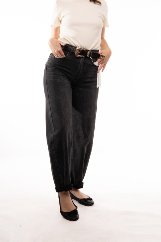 Grafitowe jeansy Baggy Dad Barrel z paskiem M'SARA - BGS110-C