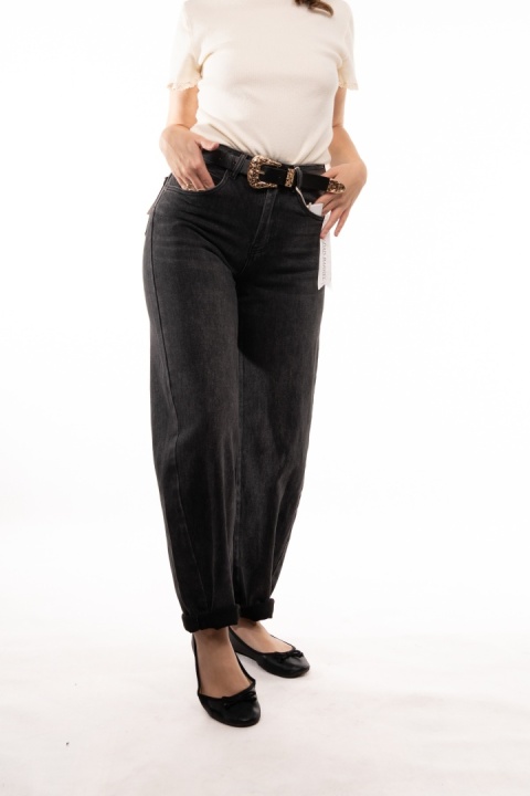 Grafitowe jeansy Baggy Dad Barrel z paskiem M'SARA - BGS110-C